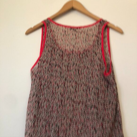 COLLECTIVE CONCEPTS Cream Beige Coral Black Polka Dot Striped Sheer Tank Medium - Picture 8 of 12